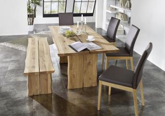 Essgruppe Massivholz Dalenna Tischgruppe mit 4 Stühlen und Sitzbank Wildeiche/Braun 12019