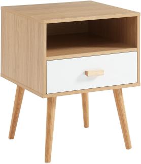 BAÏTA ULOS Nachttisch, Holzwerkstoff, Weiß und helles Holz, L40cm