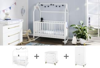 Pinolino Kinderzimmer ´Hilda & Pan´ breit, weiß, inkl. Hausbettt, Wickelkommode und Kleiderschrank
