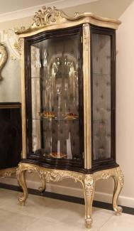Casa Padrino Luxus Barock Vitrine Dunkelbraun / Beige / Gold 120 x 50 x H. 205 cm - Massivholz Vitrinenschrank - Wohnzimmerschrank - Edle Barock Möbel