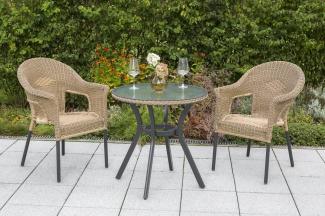 YOURSOL by Merxx Gartenmöbel Set Ravenna 2 Personen mit rundem Tisch Ø 70 cm, stapelbare Korbstühle