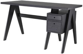 Casa Padrino Luxus Schreibtisch Schwarz 140 x 69 x H. 77 cm - Eleganter Massivholz Schreibtisch mit 2 Schubladen - Luxus Büro Möbel