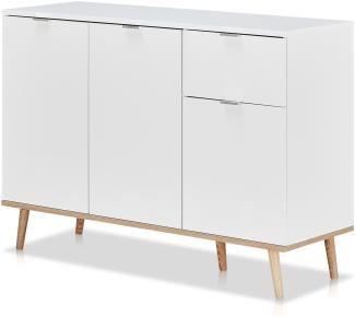 KHG Kommode 3-türig mit Schublade Scandi, Sideboard aus Holzwerkstoff weiß foliert für Wohnzimmer und Esszimmer, 120 x 86 x 40 cm (B/H/T)