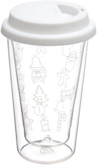 Doppelglas-Becher, 300 ml, 'Weihnachten', mit weißem Deckel
