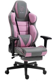 Gaming Stuhl mit Fußstütze und ergonomsichen 4D-Armlehnen gaming chair in ergonomischer Sportsitz Optik Gamer Stuhl mit verstellbaren Rückenstützkissen Bürostuhl Hellgrau / Rosa