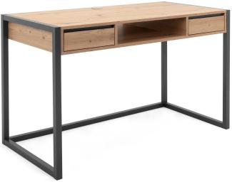 Homestyle4u Schreibtisch mit Schubladen, Arbeitstisch, Holz Anthrazit/Natur