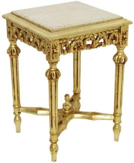 Casa Padrino Barock Beistelltisch Gold / Cremefarben - Prunkvoller Massivholz Tisch mit Marmorplatte - Barock Wohnzimmer Möbel