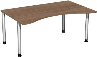 Schreibtisch '4 Fuß Flex' höhenverstellbar, 160x100cm, Nussbaum / Silber