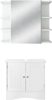 Badmöbel Set 2-Teilig Landhausstil Weiß aus Holz ML-Design