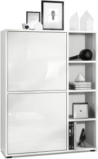 Highboard Schrank Anrichte Cuba mit 8 Fächern, Korpus in Weiß matt / Fronten in Weiß Hochglanz