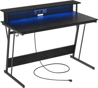Vasagle Gaming Tisch mit eingebauter Steckdosenleiste und Monitorständer für 2 Monitore, Holz / Stahl klassikschwarz, 60 x 120 x 76 cm