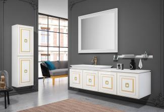 Casa Padrino Luxus Badezimmer Set Weiß / Gold - 1 Waschtisch mit Waschbecken & 1 Wandspiegel & 1 Wandschrank - Luxus Badezimmer Möbel