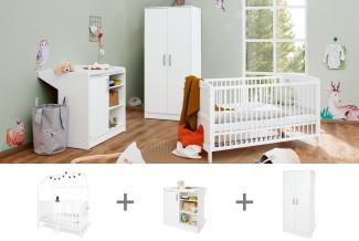 Pinolino Kinderzimmer ´Hilda & Viktoria´, weiß, inkl. Hausbett, Wickelkommode und Kleiderschrank