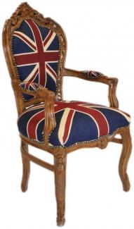 Casa Padrino Barock Esszimmer Stuhl mit Armlehnen Union Jack / Braun - Antik Stil