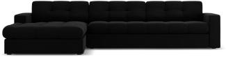 Micadoni 4-Sitzer Samtstoff Ecke links Sofa Justin | Bezug Black | Beinfarbe Black Plastic