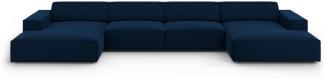 Micadoni 6-Sitzer Samtstoff Panorama Sofa Jodie | Bezug Royal Blue | Beinfarbe Black Plastic