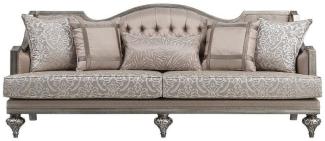 Casa Padrino Luxus Barock Wohnzimmer Sofa Rosa / Silber - Handgefertigtes Massivholz Sofa mit elegantem Muster und dekorativen Kissen - Wohnzimmer Möbel im Barockstil
