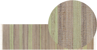 Teppich Jute beige hellgrün 80 x 300 cm Streifenmuster Kurzflor zweiseitig TALPUR