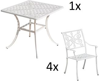 Inko 5-teilige Sitzgruppe Aluminium Guss weiß Tisch 80x80cm mit 4 Sesseln Tisch 80x80 cm mit 4x Sessel Nexus