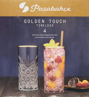 Pasabahce Timeless Golden Touch 4 Long Drink Gläser 4-teiliges Set 295ml 52820