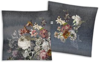 Irisette Dekokissen Kuschelkissen Sofakissen Flowerpower grau 45x45 cm 8933-90