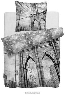 HnL Renforcé Wendebettwäsche Brooklyn Bridge Schwarz Weiss 135x200 + 80x80 cm