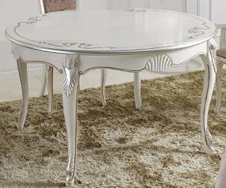 Casa Padrino Luxus Barock Esstisch Weiß / Silber - Ovaler Ausziehbarer Massivholz Esszimmertisch - Barock Esszimmer Möbel - Luxus Qualität - Made in Italy