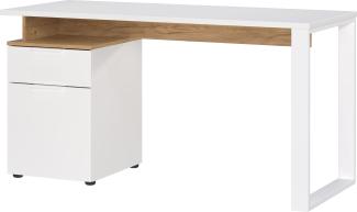 Schreibtisch mit Container in Weiß-Beige, 140x61x74, Metallkufen, Stoßfest, SAGE-Serie von Kadima Design