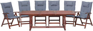 Gartenmöbel Set Akazienholz 6-Sitzer rechteckig Auflagen blau TOSCANA
