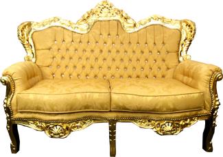 Casa Padrino Barock 2er Sofa Gold Muster / Gold mit Bling Bling Glitzersteinen - Antik Stil Wohnzimmer Möbel