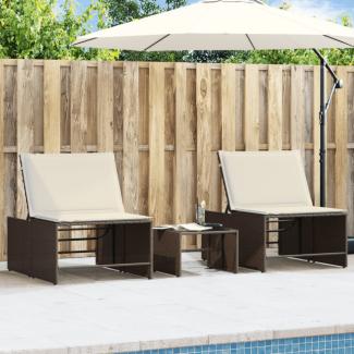 vidaXL Sonnenliegen 2 Stk. mit Tisch Braun Poly Rattan