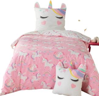 2tlg Mädchen Kinder Bettwäsche Einhorn Bettbezug Kissenbezug 140x200cm Baumwolle