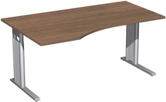 PC-Schreibtisch links, höhenverstellbar, 160x100cm, Nussbaum / Silber