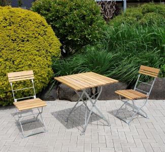Gartengarnitur Sitzgruppe 999049F Tisch Stuhl 3-teilig, Flachstahl verzinkt + Robinie