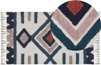 Teppich Baumwolle mehrfarbig 80 x 150 cm geometrisches Muster Fransen Kurzflor KOZLU