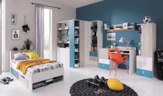 99rooms Sirius Kinderzimmer-Set Weiß Hochglanz Eiche Meerblau