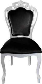 Casa Padrino Luxus Barock Esszimmerstuhl Schwarz / Weiß - Handgefertigter Massivholz Stuhl mit edlem Samtstoff - Barockstil Küchenstuhl - Barock Esszimmer Möbel