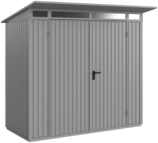 Hörmann Metall-Gerätehaus Berry Classic mit Pultdach Typ 1, 248 x 153 cm, graualuminium, 3,8 m²,2-flüglige Tür