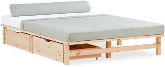Palettenbett 140x200 cm mit Bettkasten 2er Set Lattenrost Holzbett Natur Palettenmöbel Bett
