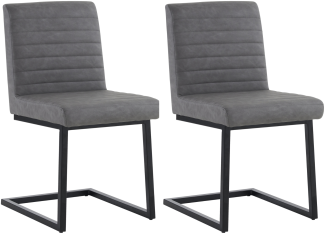 Merax 2er Set Esszimmerstühle, Gepolsterter Stuhl mit zickzackförmige Metallbeine, Moderner Lounge-Stuhl, Kunstleder, grau