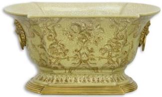 Casa Padrino Jugendstil Blumentopf Grün / Gold 26,9 x 16,7 x H. 14,1 cm - Porzellan Pflanzentopf mit Bronze Löwenkopf Griffen - Deko Accessoires