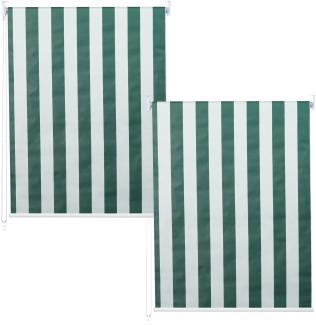 2er-Set Rollo HWC-D52, Fensterrollo Seitenzugrollo Jalousie, 100x160cm Sonnenschutz blickdicht ~ grün/weiß