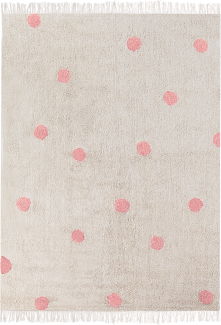 Kinderteppich Baumwolle beige rosa 140 x 200 cm gepunktetes Muster Kurzflor DARDERE