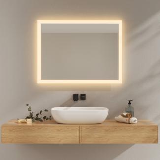 EMKE LED Badspiegel mit Beleuchtung 80x60cm Warmweiß Licht Badezimmerspiegel Wandschalter (nicht enthalten)