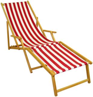 Liegestuhl rot-weiß Strandliege Sonnenliege Relaxliege Deckchair Buche hell Fußteil 10-314 N F