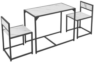 Juskys Küchentisch Set mit Esstisch & 2 Stühlen - Industrial, klein & platzsparend - 3-teilige Essgruppe für 2 Personen - Stahl - Marmoroptik
