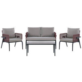 Lounge Set Aluminium schwarz burgunderrot 4-Sitzer Auflagen grau SCIACCA