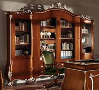 Casa Padrino Luxus Barock Schrank mit 4 Glastüren Braun / Silber - Massivholz Regalschrank - Bücherschrank - Wohnzimmerschrank - Büroschrank - Barock Möbel - Luxus Qualität - Made in Italy