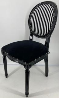 Casa Padrino Luxus Barock Esszimmer Stuhl Schwarz / Weiß-Silber Streifen / Schwarz - Handgefertigter Antik Stil Stuhl mit edlem Samtstoff - Esszimmer Möbel im Barockstil