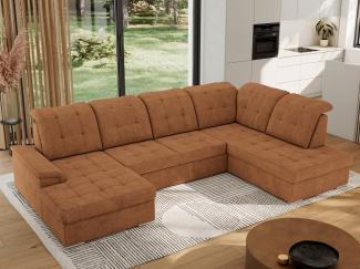 Ecksofa, Wohnzimmer U Couch, Polstersofa mit Bettkasten - MADRITO U - Orange Struktur - Rechts